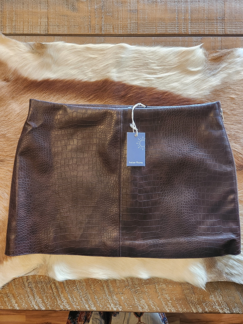 Faux Croc Mini Skirt in Dark Brown